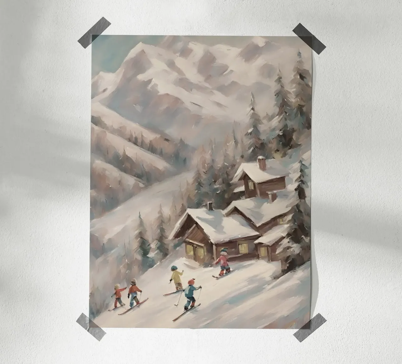Sciatori invernali davanti a rifugi innevati carta hahnemühle da Cozy Vibes
