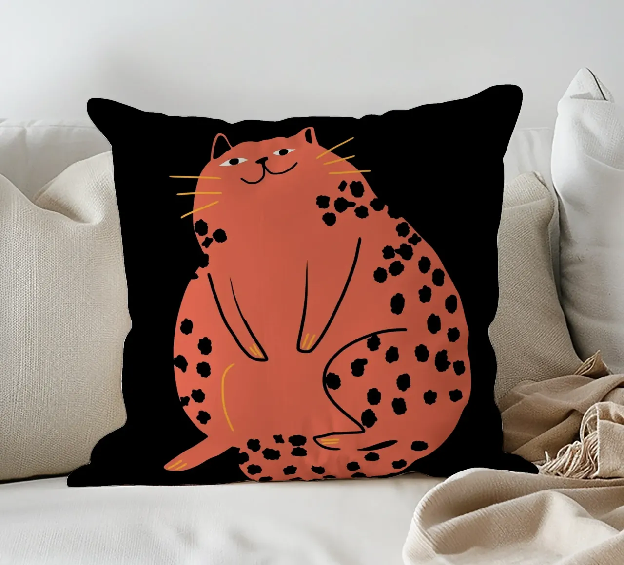 Lazy cat 2 decorative cushion by Little Dean