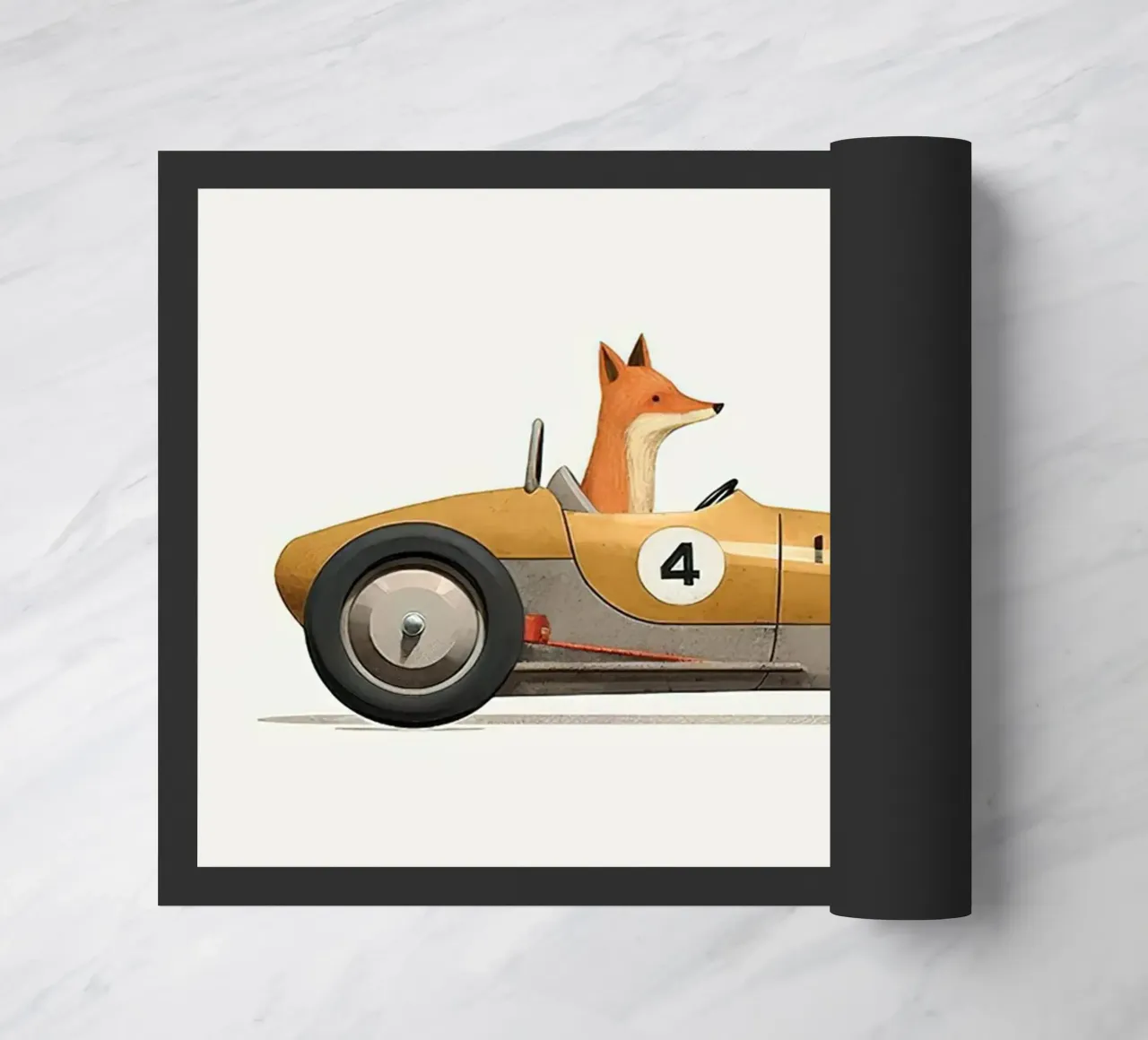 Volpe in auto giocattolo zerbino da Emil Art Studio