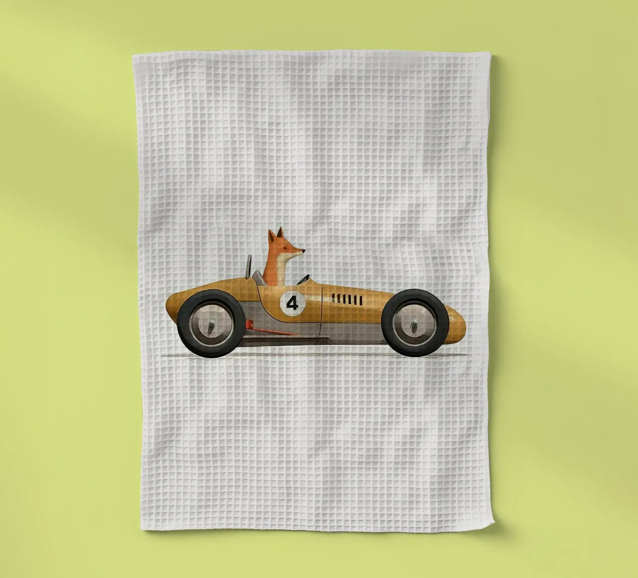 Renard dans une voiture jouet torchon de Emil Art Studio