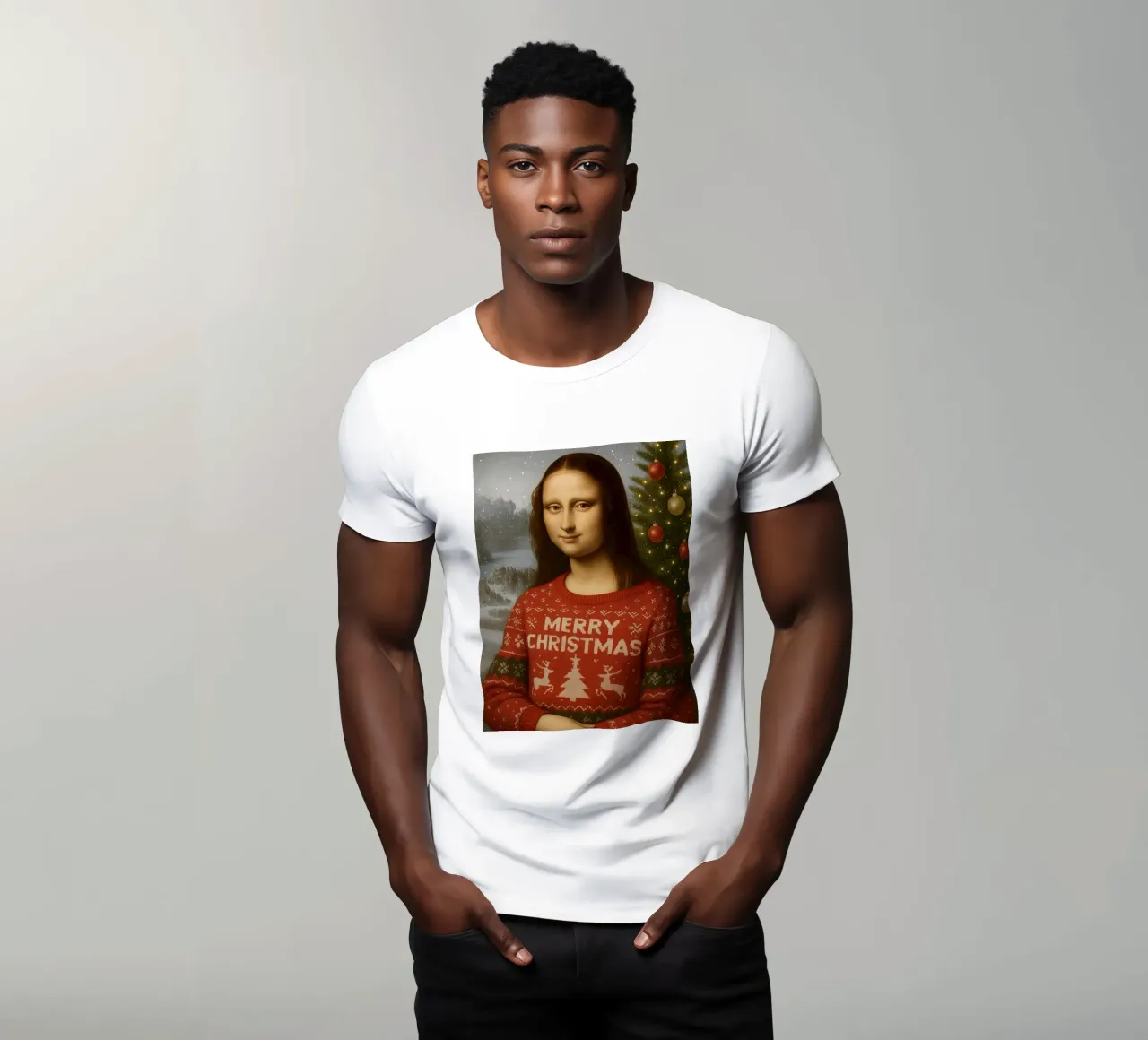 MONA LISA IM WEIHNACHTSPULLI T-Shirt von ARTOMATIC