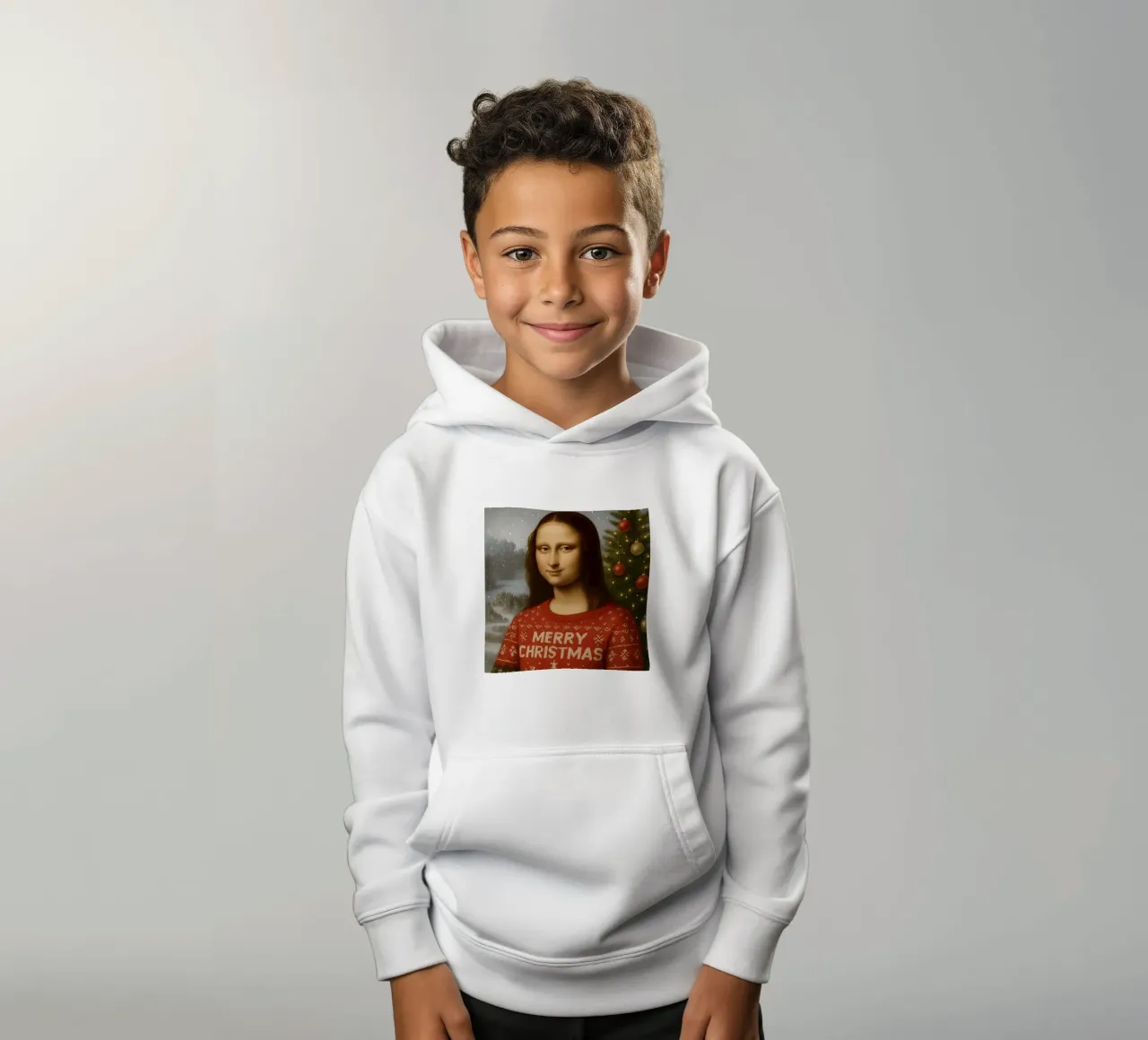 MONA LISA IN MAGLIONE NATALIZIO felpa bambino con cappuccio da ARTOMATIC