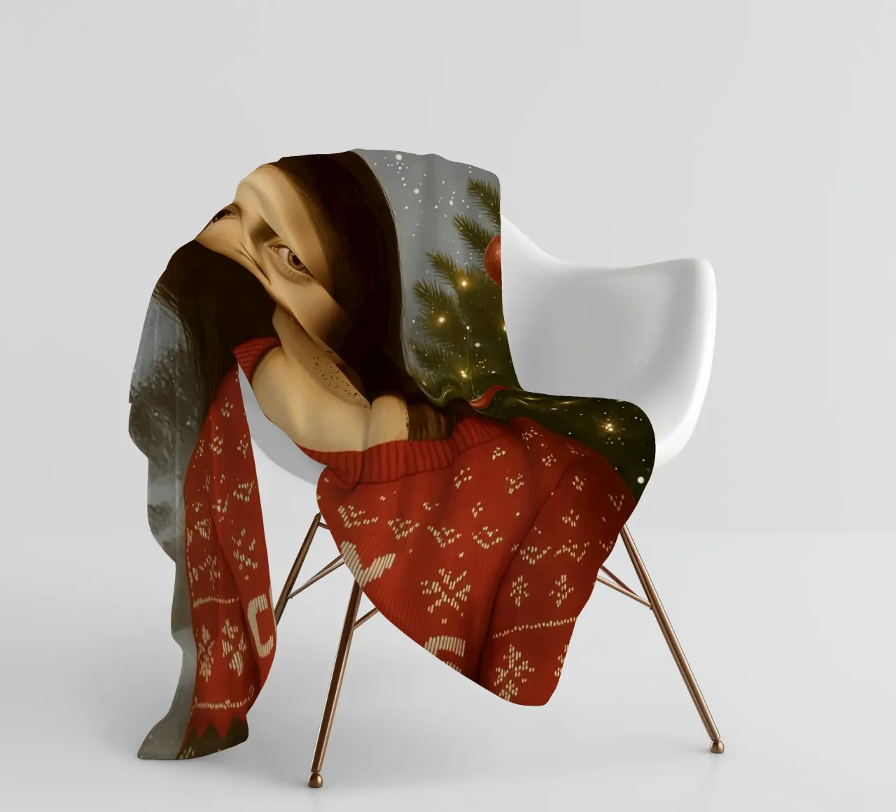 MONA LISA IM WEIHNACHTSPULLI Fleecedecke von ARTOMATIC