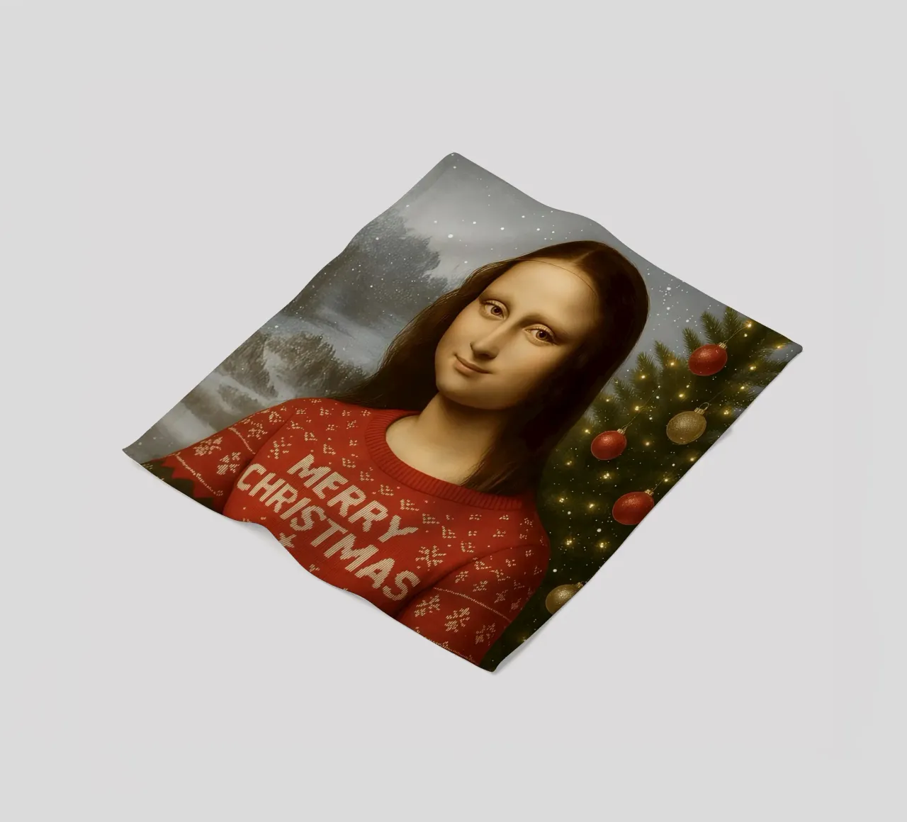 MONA LISA IM WEIHNACHTSPULLI Fleecedecke von ARTOMATIC