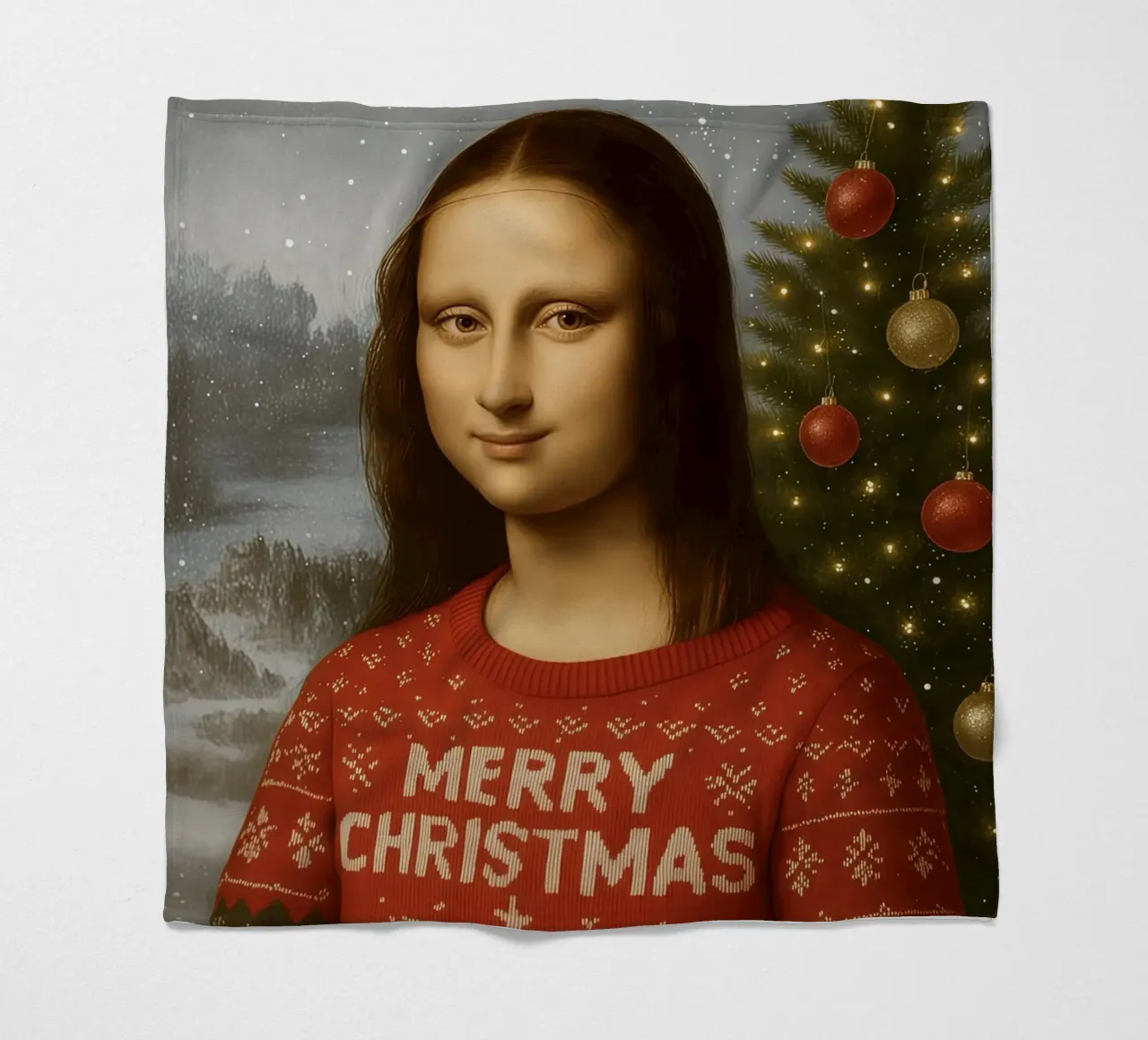 MONA LISA IM WEIHNACHTSPULLI Fleecedecke von ARTOMATIC