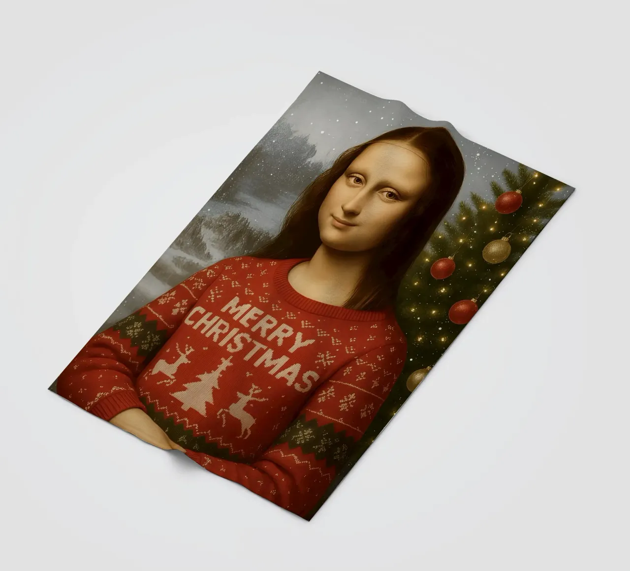 MONA LISA IM WEIHNACHTSPULLI Fleecedecke von ARTOMATIC