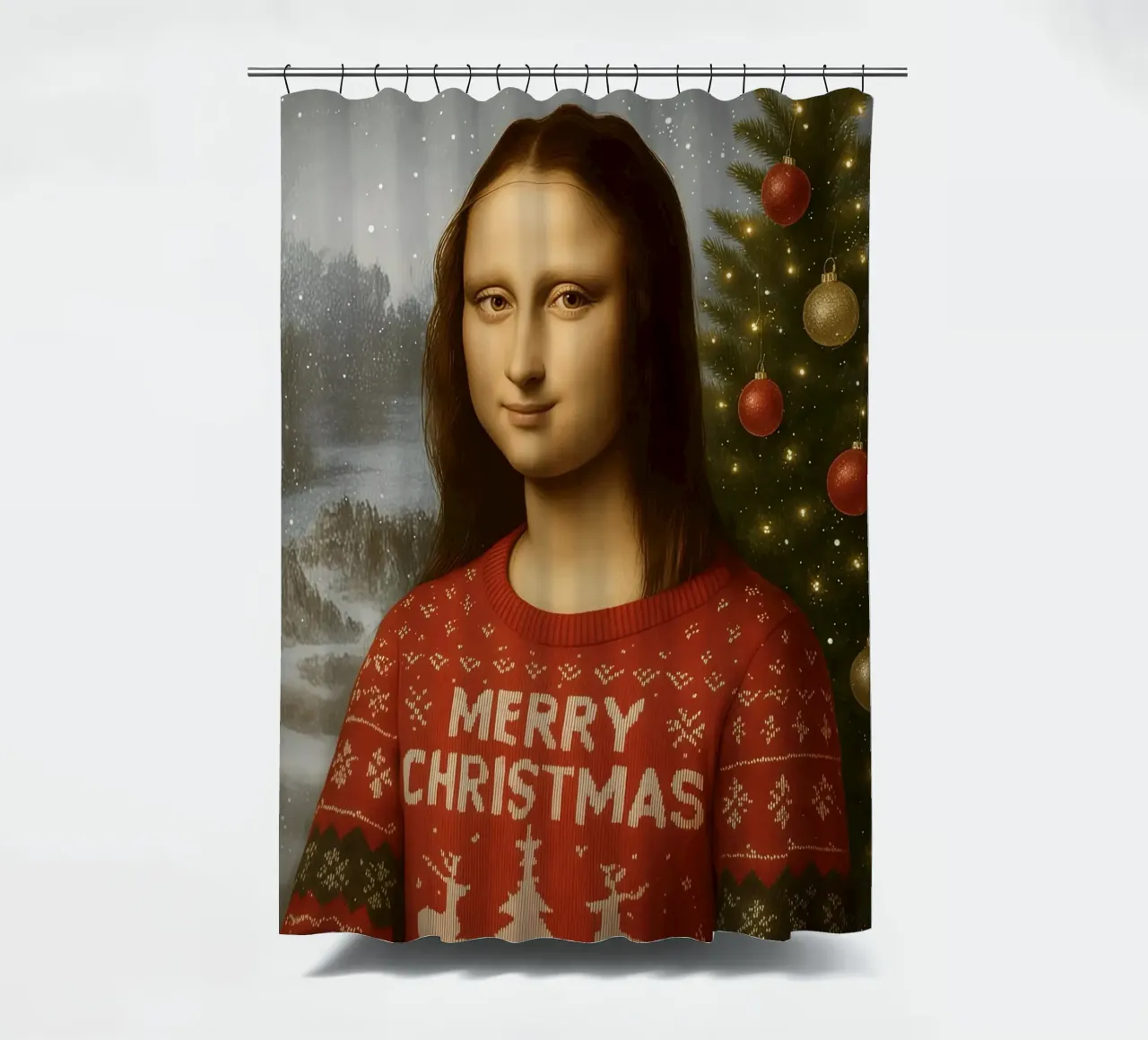 MONA LISA IM WEIHNACHTSPULLI Duschvorhang von ARTOMATIC