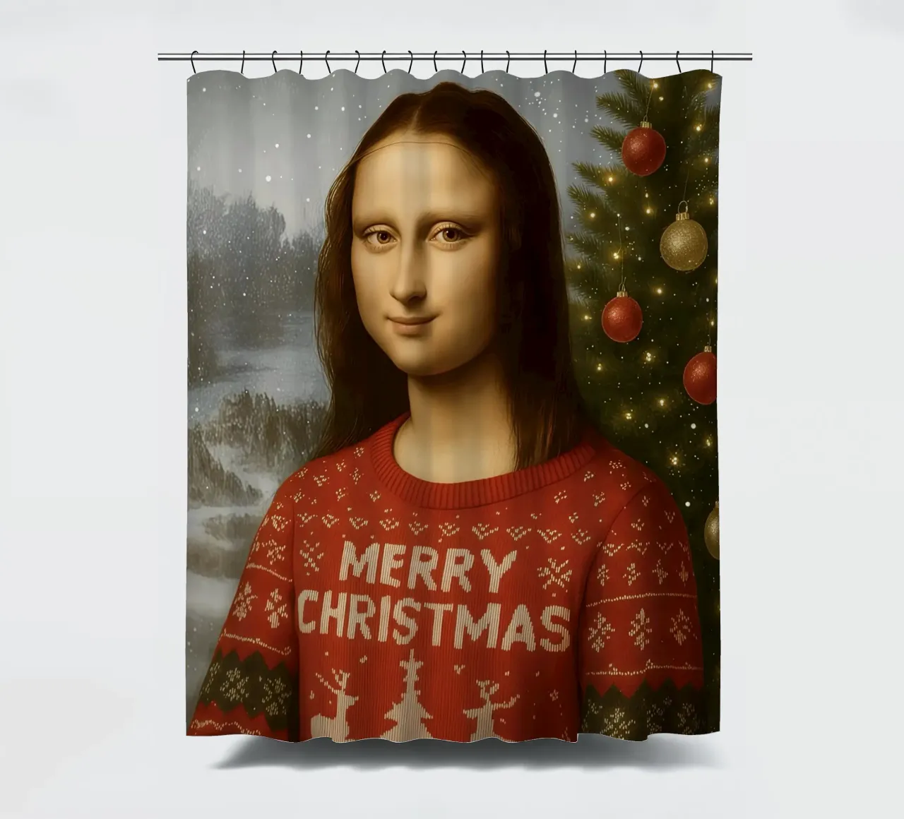 MONA LISA IM WEIHNACHTSPULLI Duschvorhang von ARTOMATIC