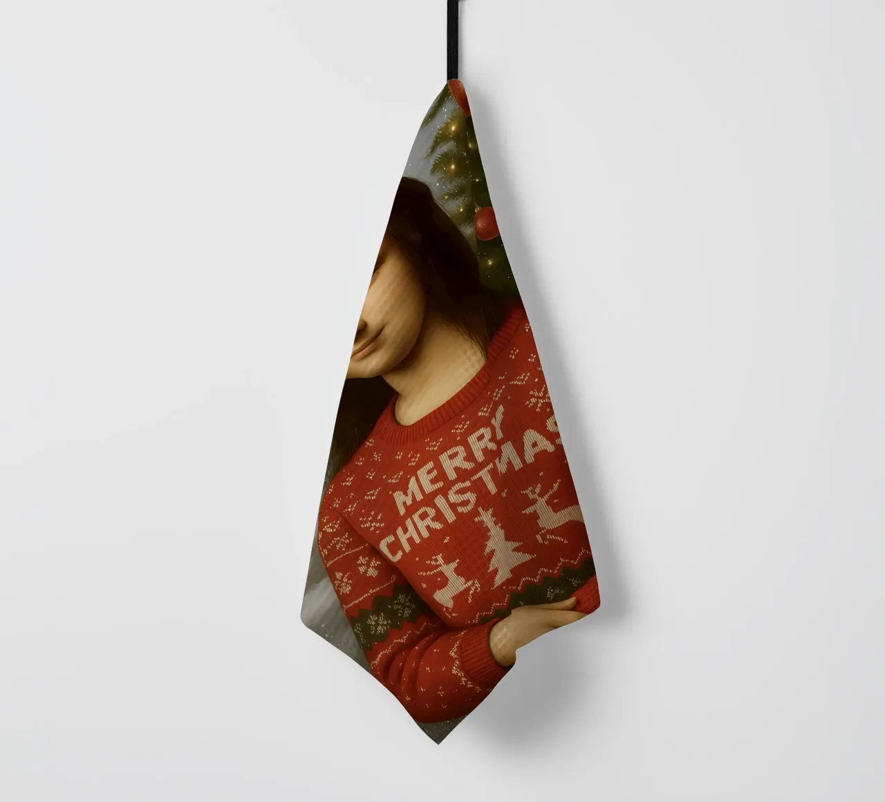 MONA LISA IM WEIHNACHTSPULLI Geschirrtuch von ARTOMATIC