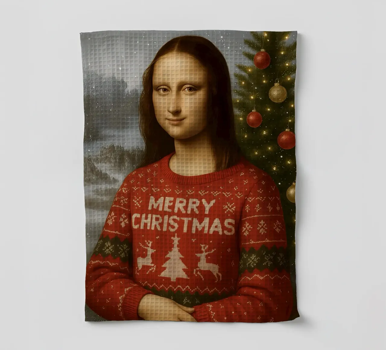 MONA LISA IM WEIHNACHTSPULLI Geschirrtuch von ARTOMATIC