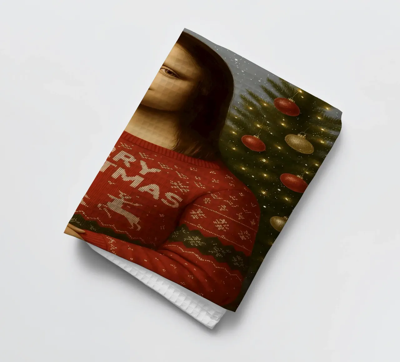 MONA LISA IM WEIHNACHTSPULLI Geschirrtuch von ARTOMATIC