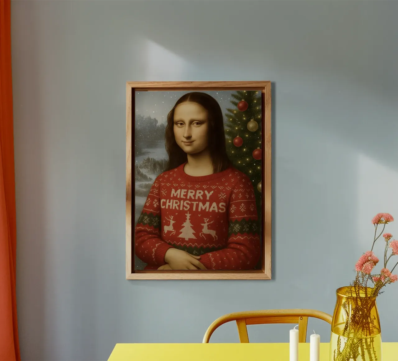 MONA LISA IM WEIHNACHTSPULLI Alu-Dibond von ARTOMATIC