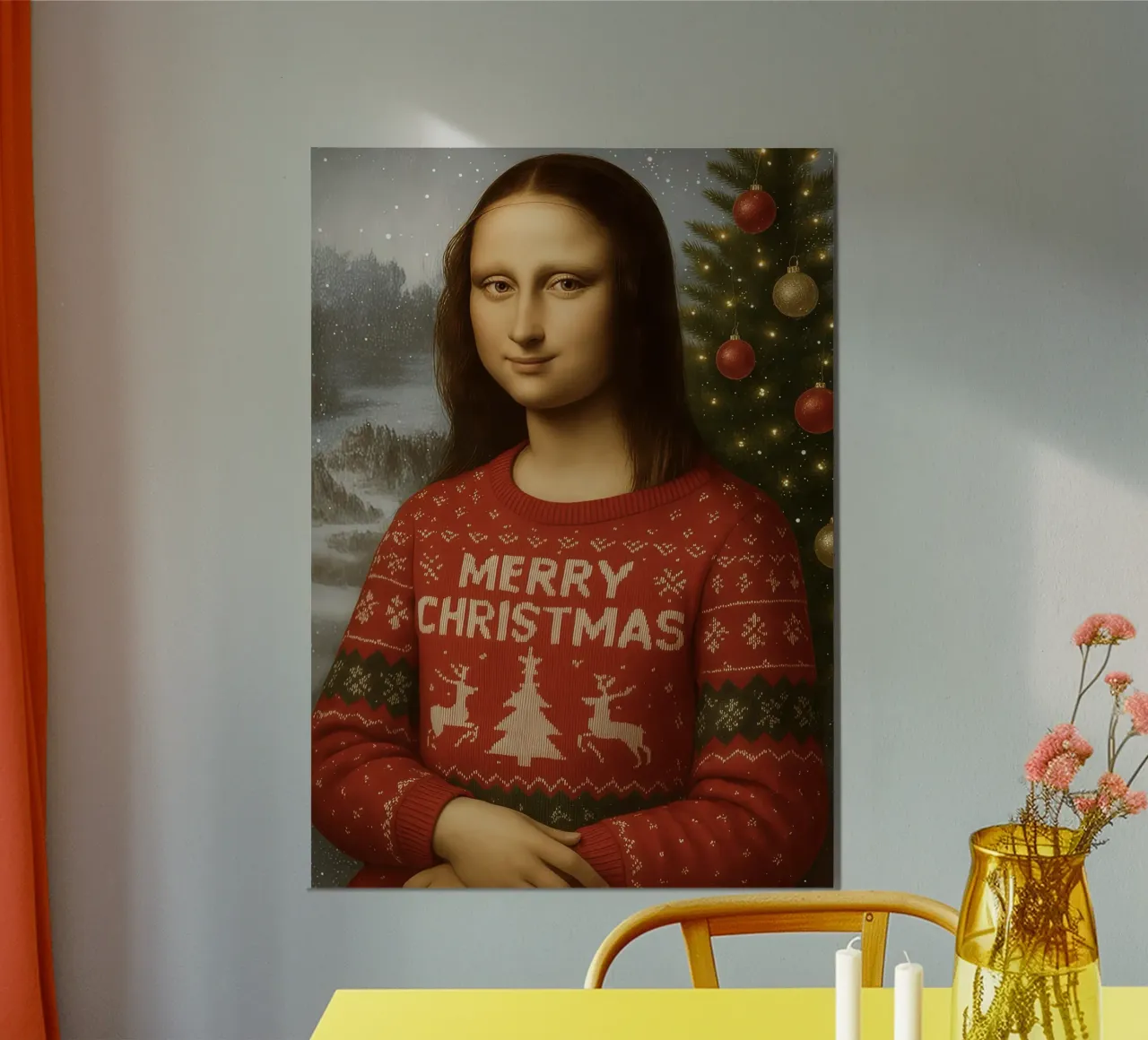 MONA LISA IM WEIHNACHTSPULLI Alu-Dibond von ARTOMATIC