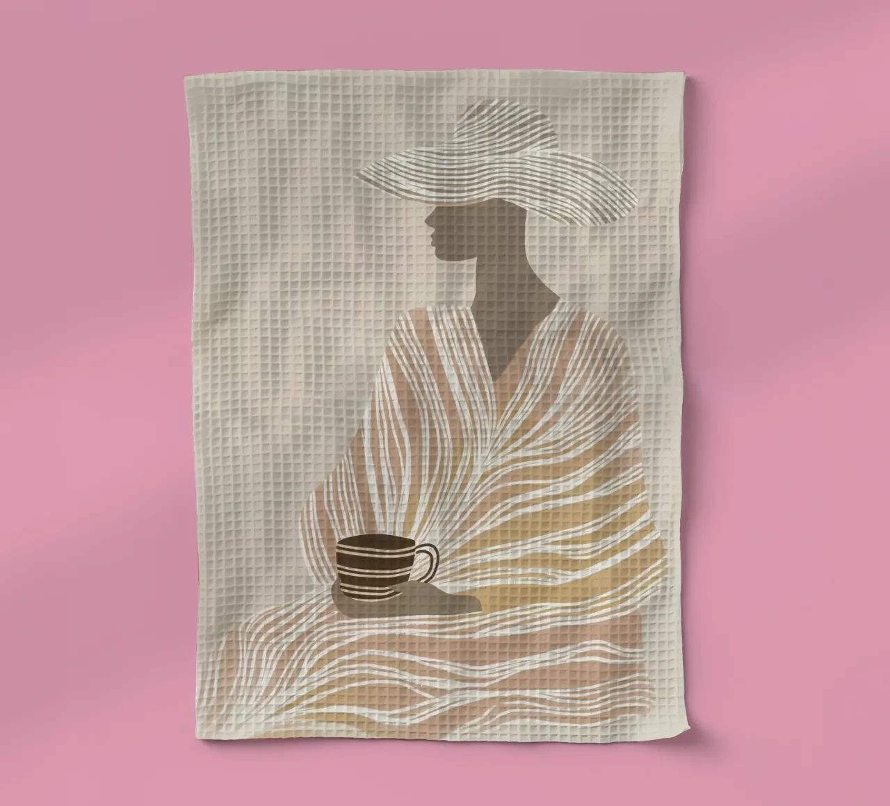 Latte | Lineart in beige e marrone canovaccio da cucina da Autofocus