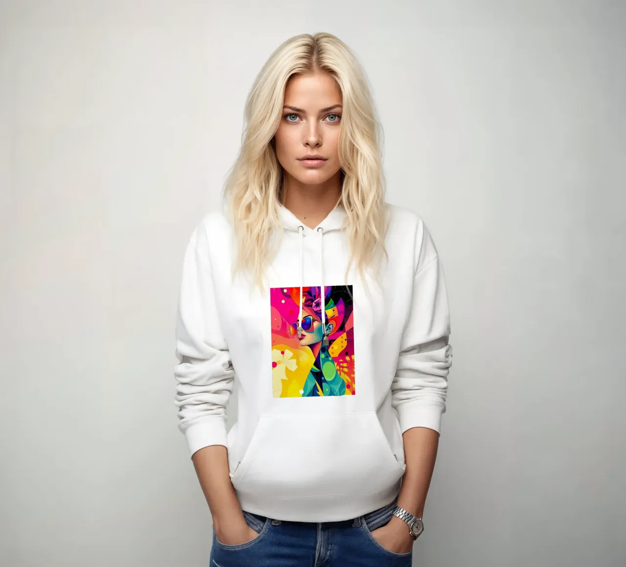 Ritratto colorato di una donna felpa con cappuccio da BenCoStyle