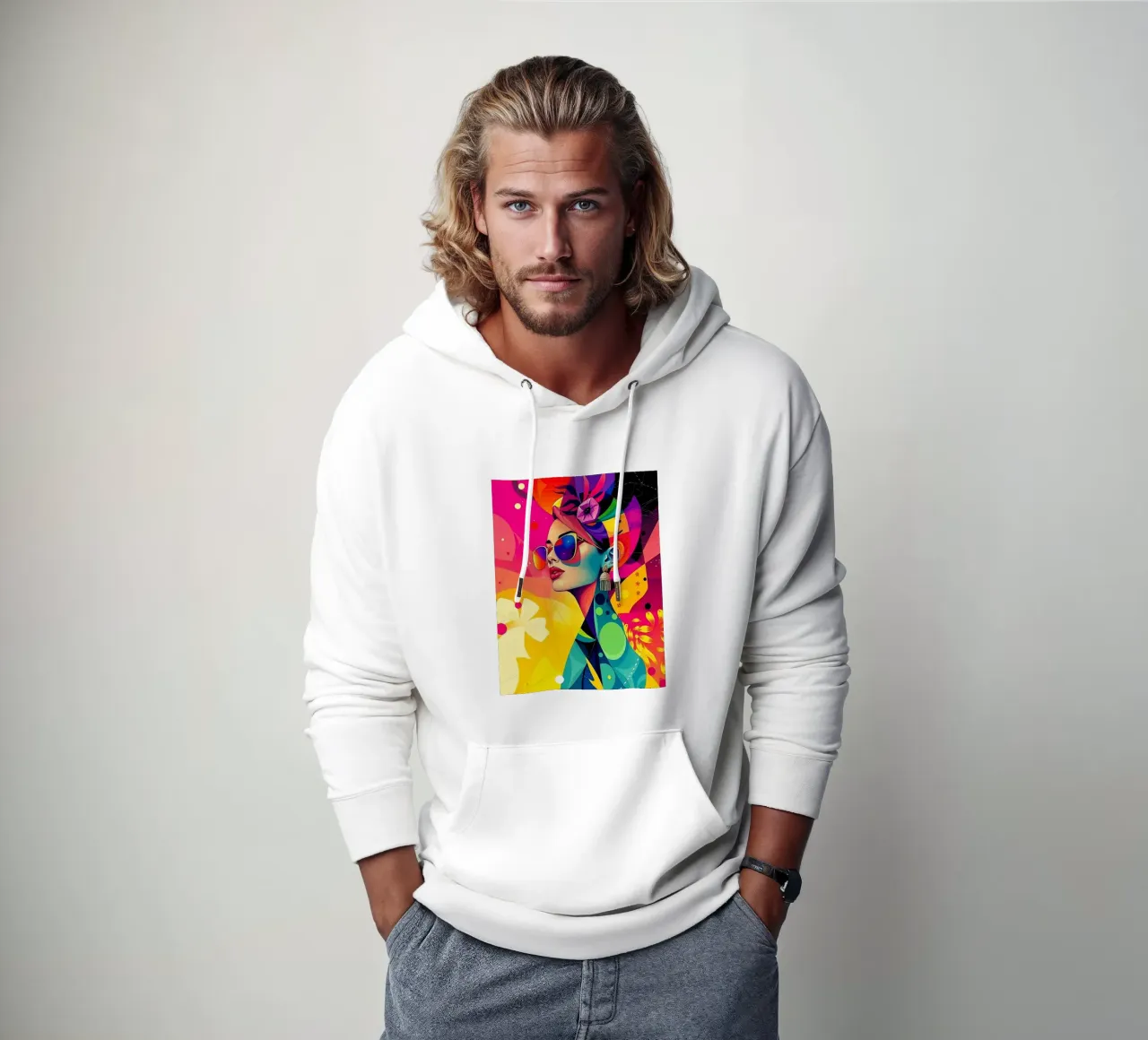 Ritratto colorato di una donna felpa con cappuccio da BenCoStyle