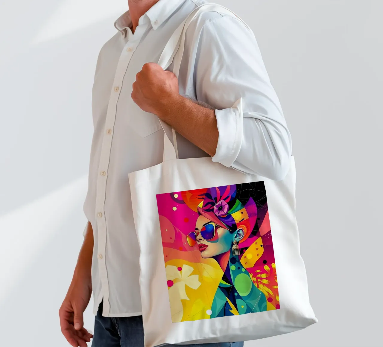 Ritratto colorato di una donna borsa in juta da BenCoStyle