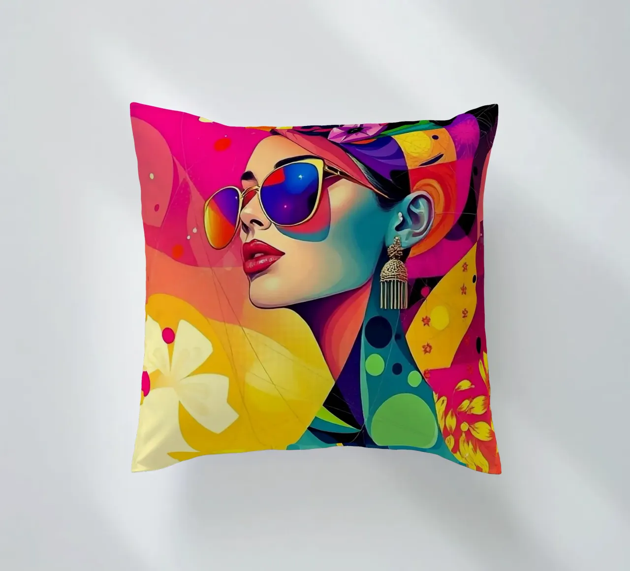 Ritratto colorato di una donna cuscino da BenCoStyle