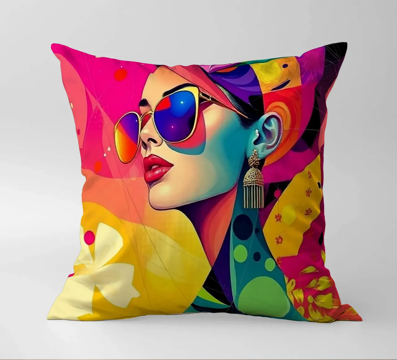 Ritratto colorato di una donna cuscino da BenCoStyle