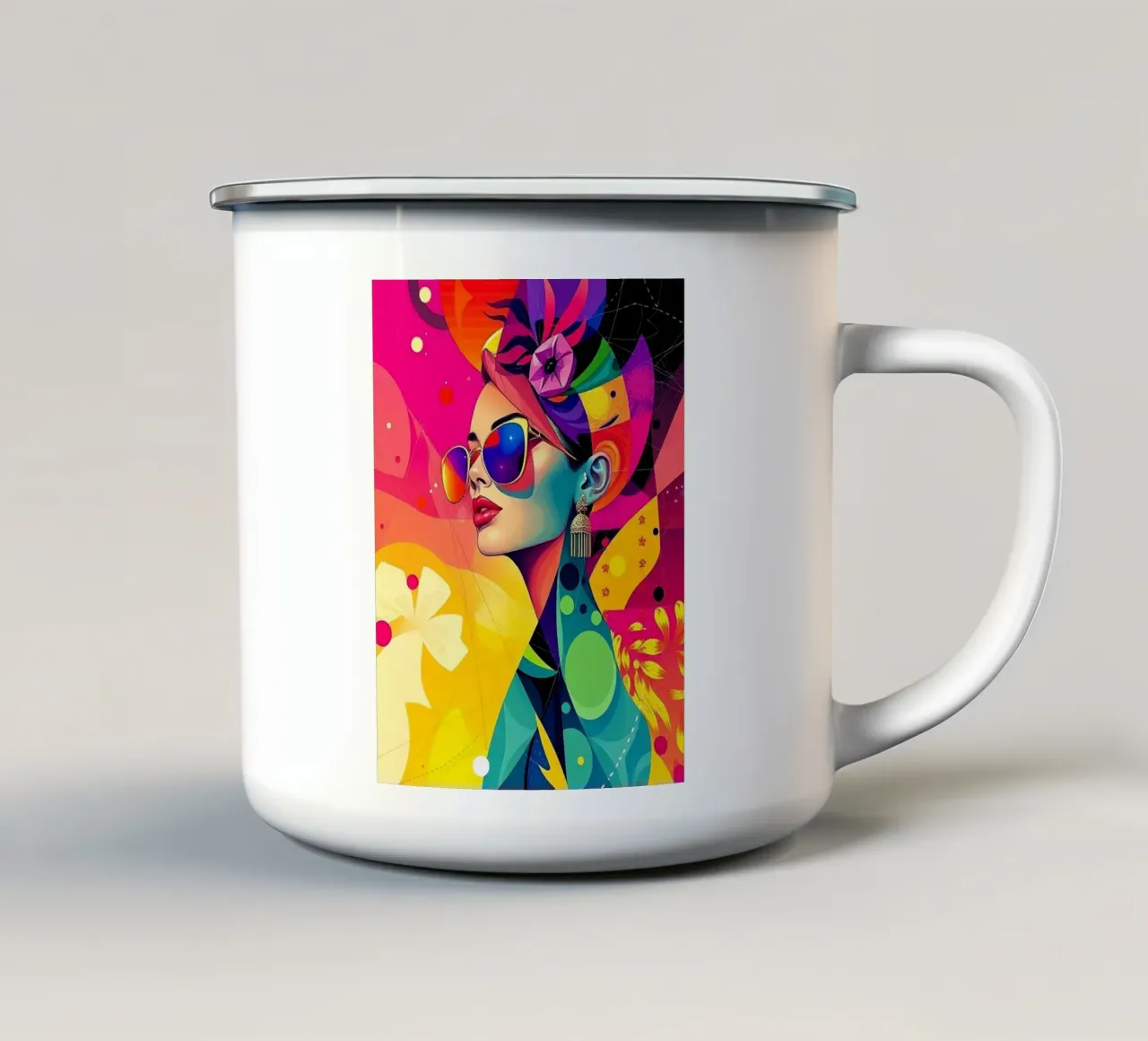 Ritratto colorato di una donna tazza in smalto da BenCoStyle