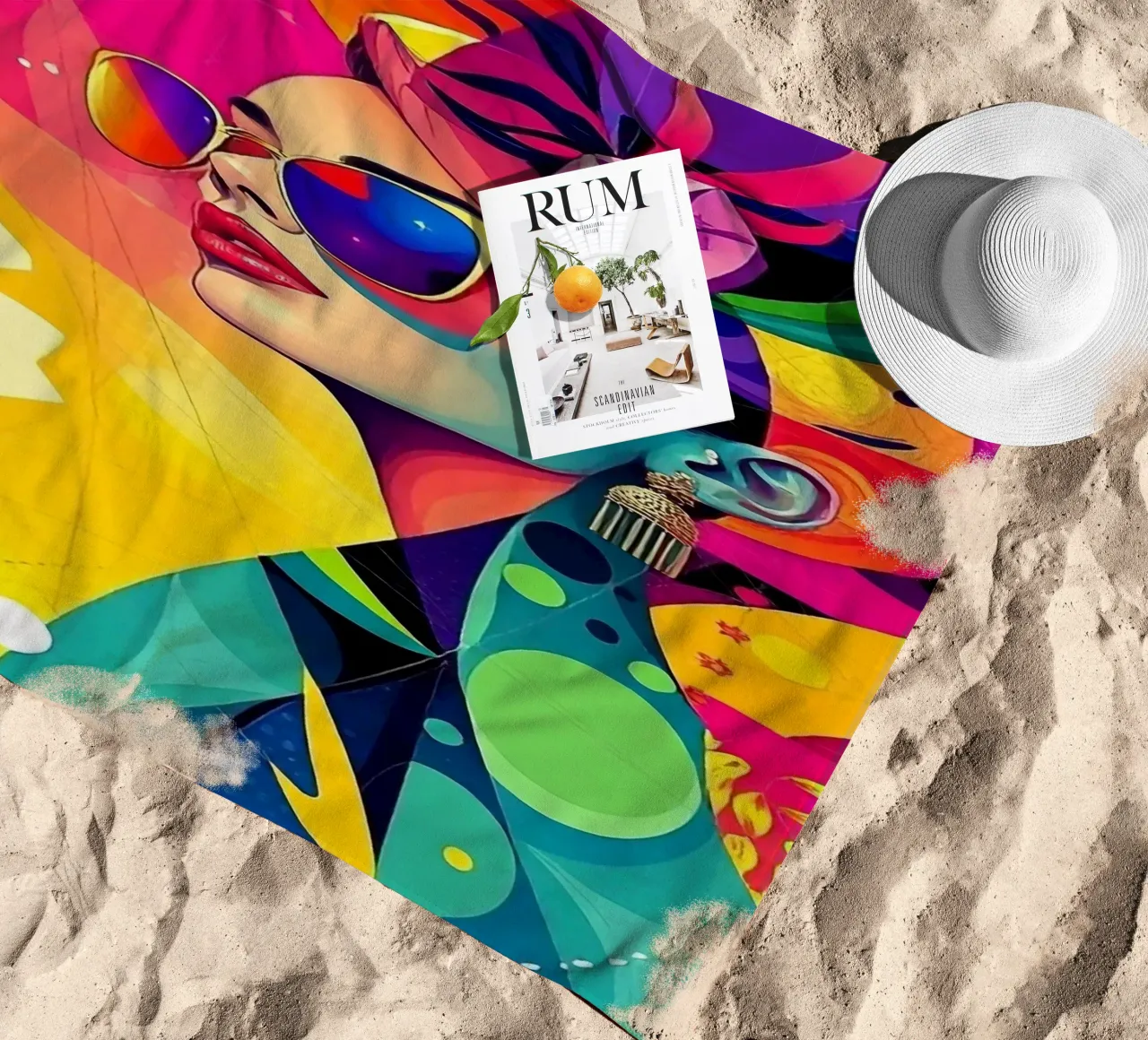 Ritratto colorato di una donna telo mare da BenCoStyle
