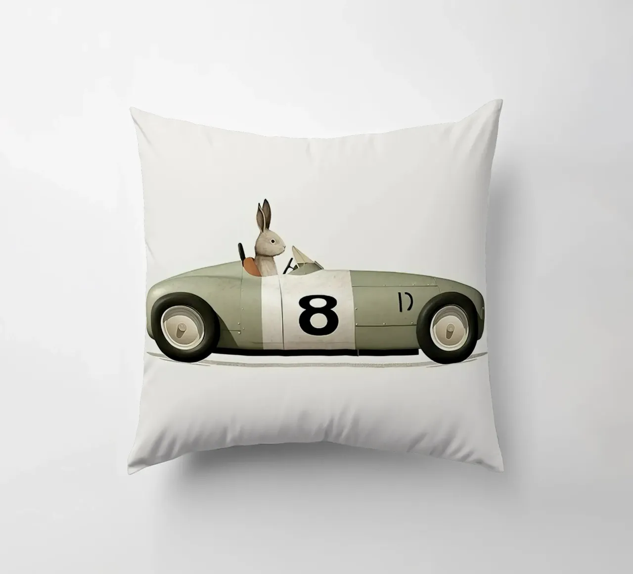 Coniglio in auto giocattolo cuscino da Emil Art Studio
