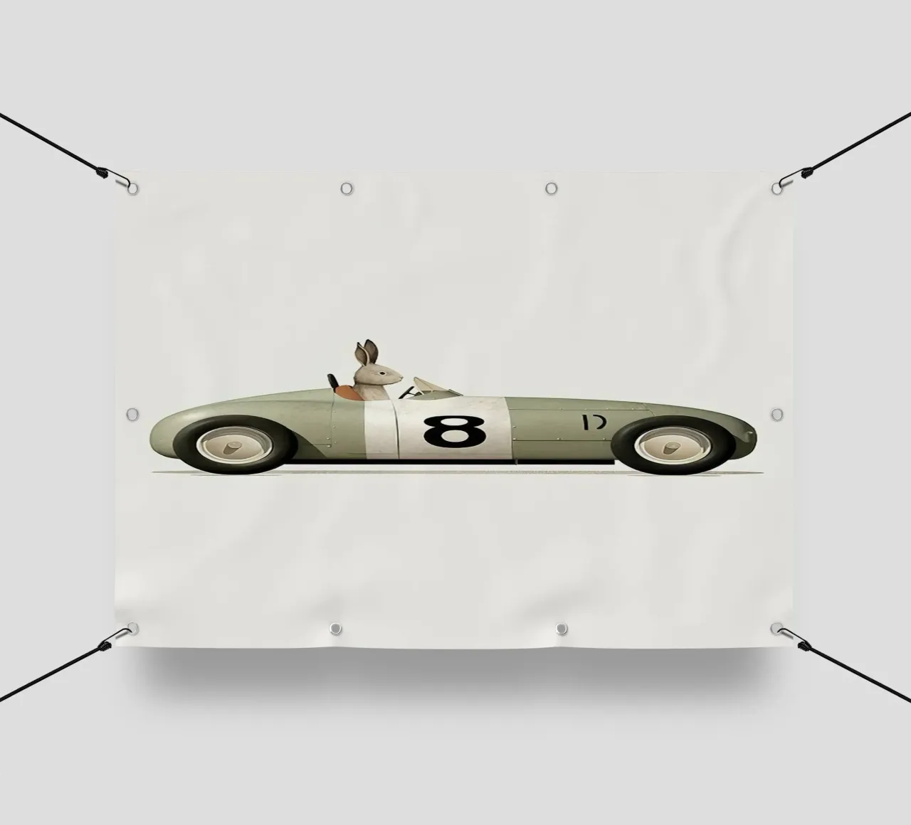 Coniglio in auto giocattolo telo in pvc da Emil Art Studio