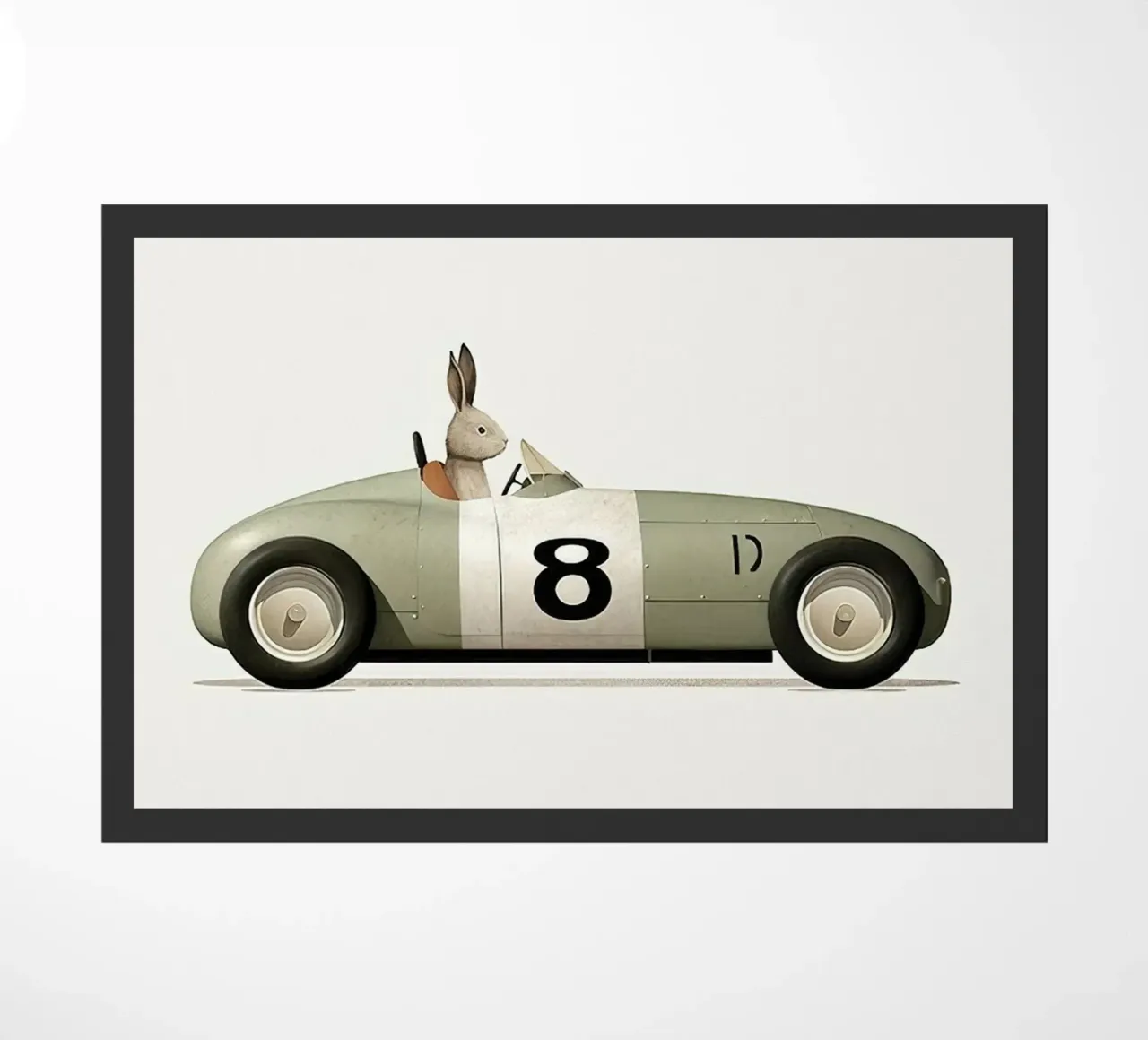 Coniglio in auto giocattolo zerbino da Emil Art Studio