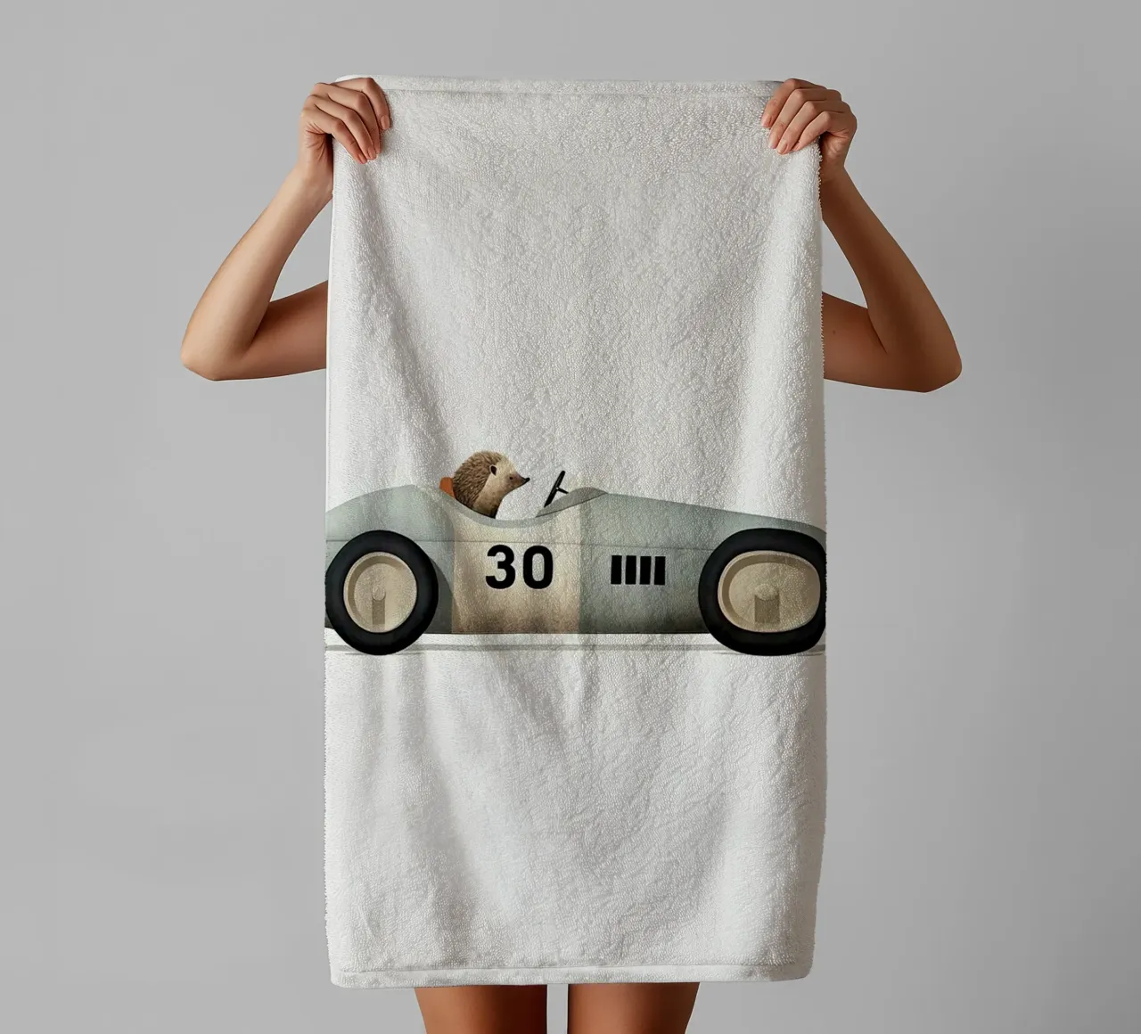 Hérisson dans une voiture jouet serviette de bain de Emil Art Studio