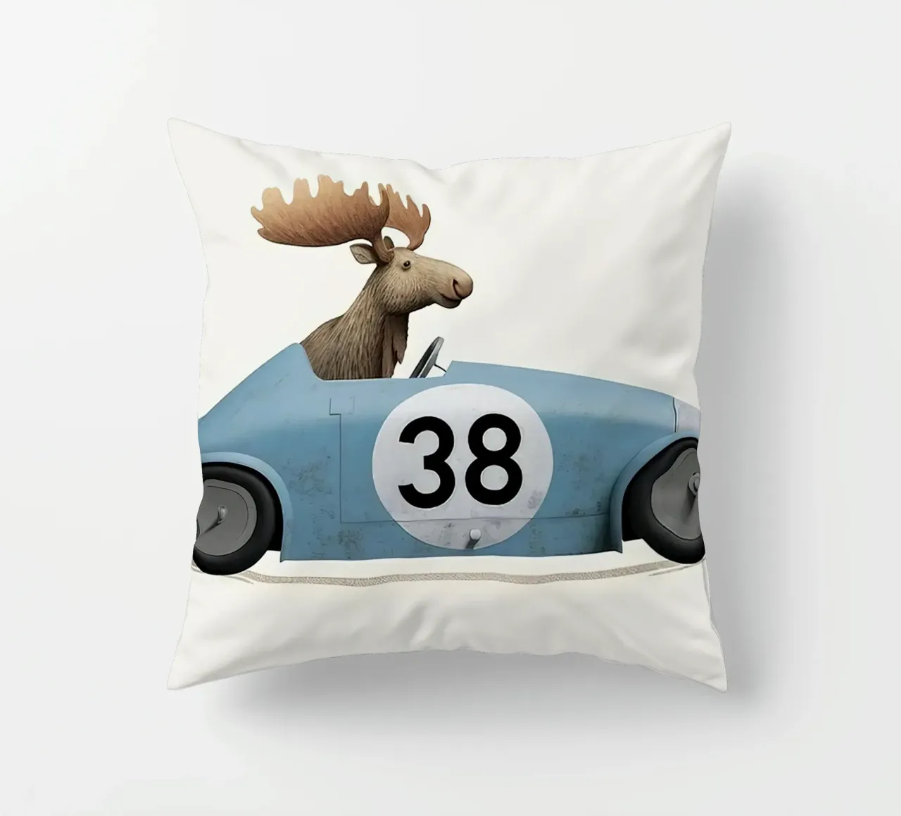 Alce in auto giocattolo cuscino da Emil Art Studio