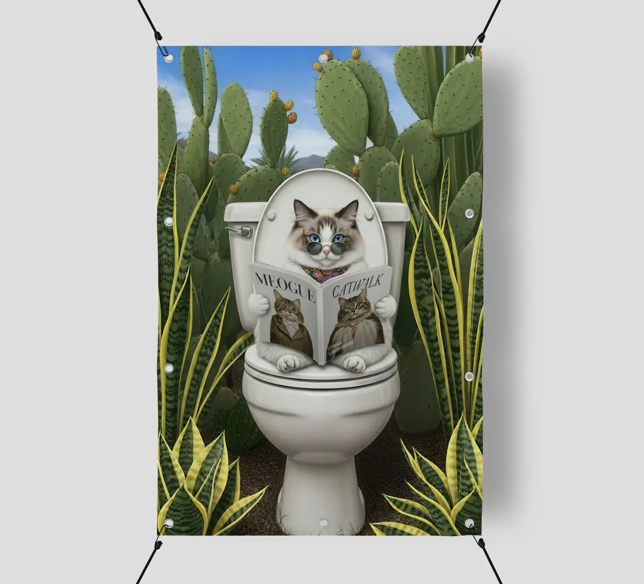 Cat Reading Magazine on Toilet telo in pvc da Attaboy Dsgn