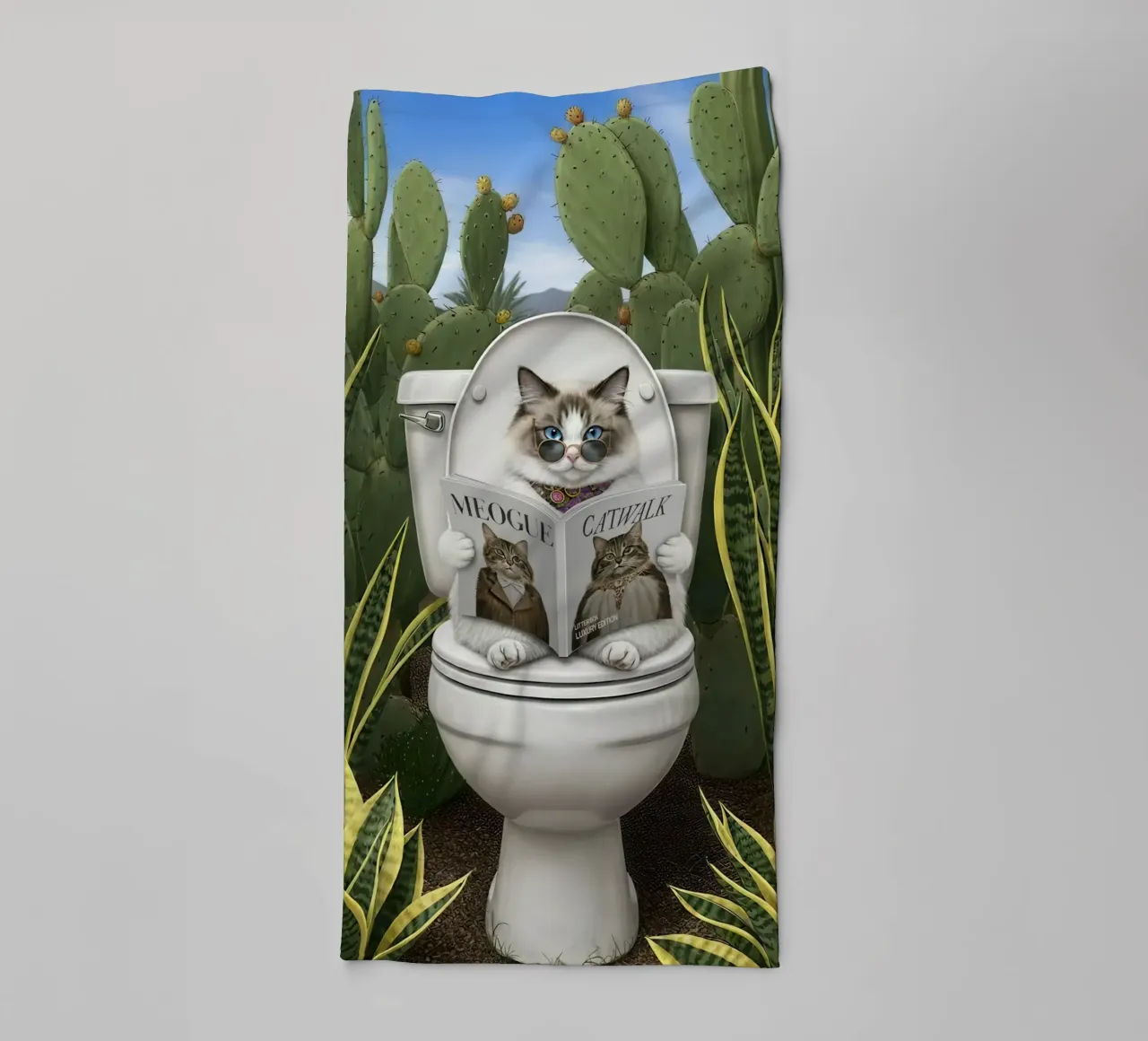 Cat Reading Magazine on Toilet asciugamano da bagno da Attaboy Dsgn