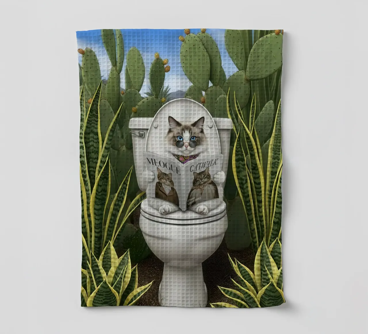 Cat Reading Magazine on Toilet canovaccio da cucina da Attaboy Dsgn