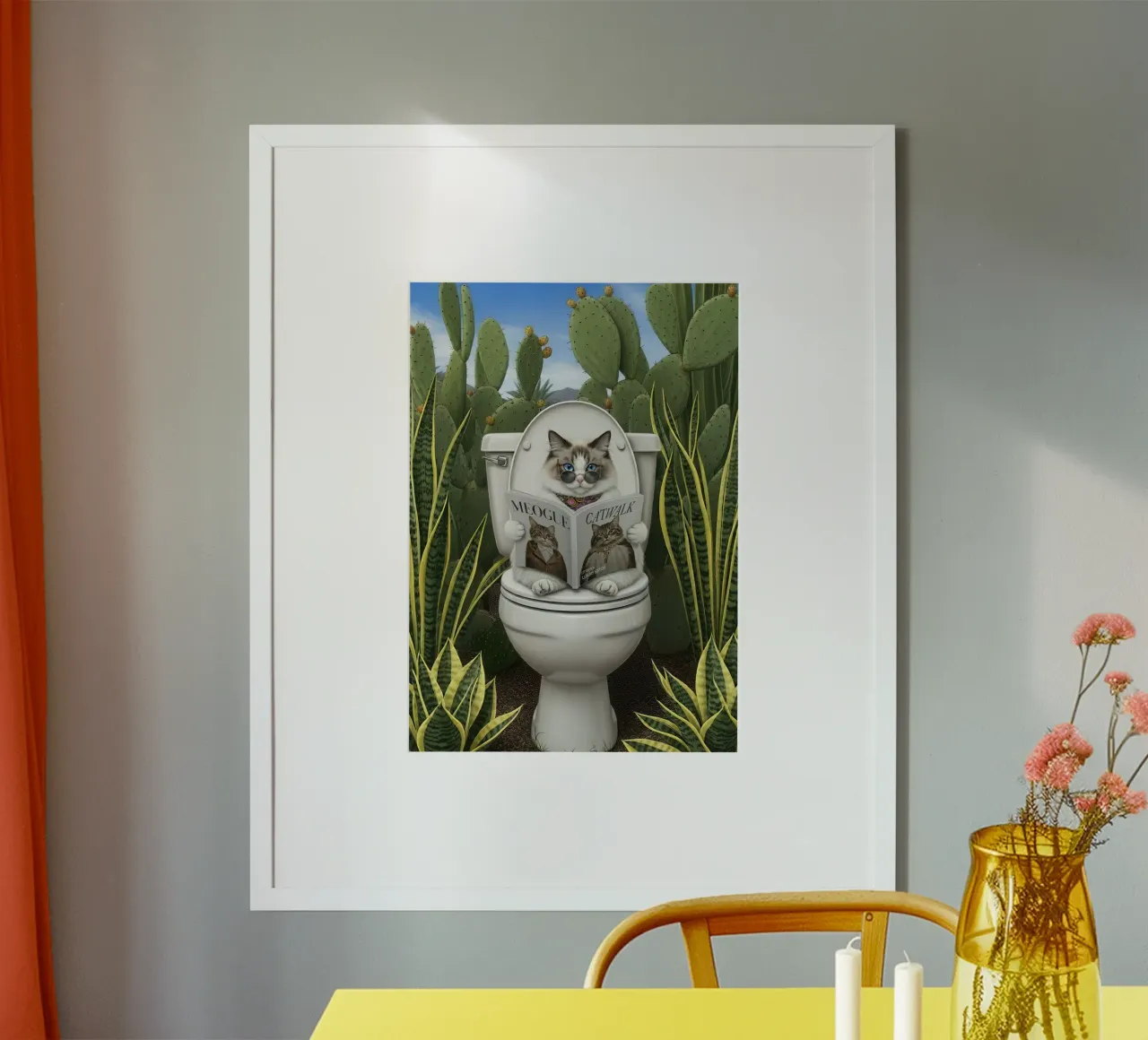 Cat Reading Magazine on Toilet poster with aluminum frame by Attaboy Dsgn