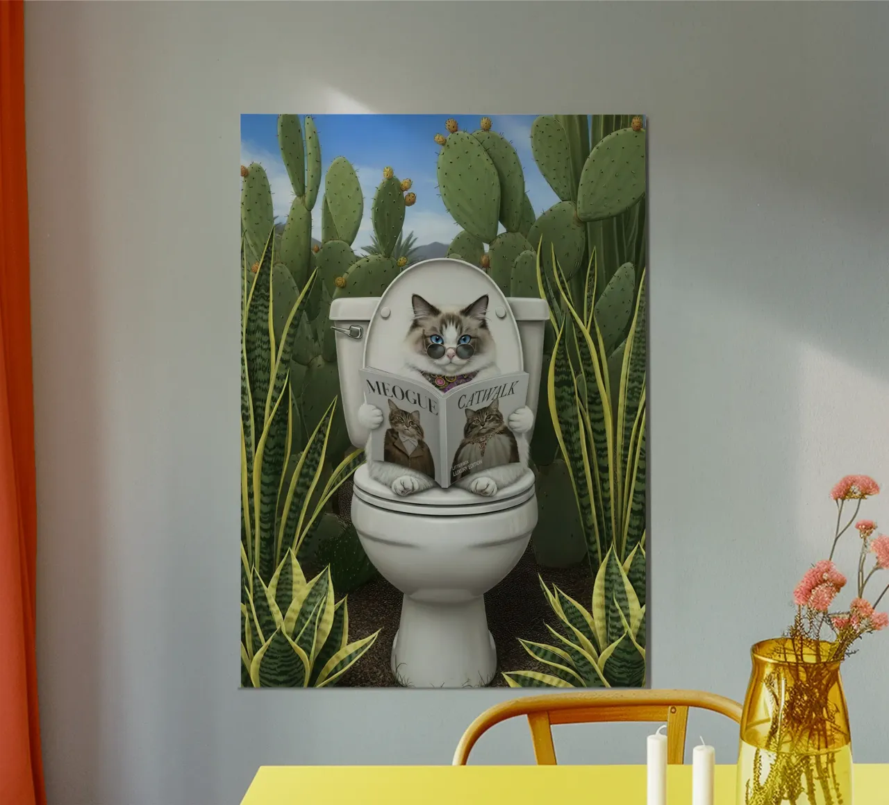 Cat Reading Magazine on Toilet poster with aluminum frame by Attaboy Dsgn