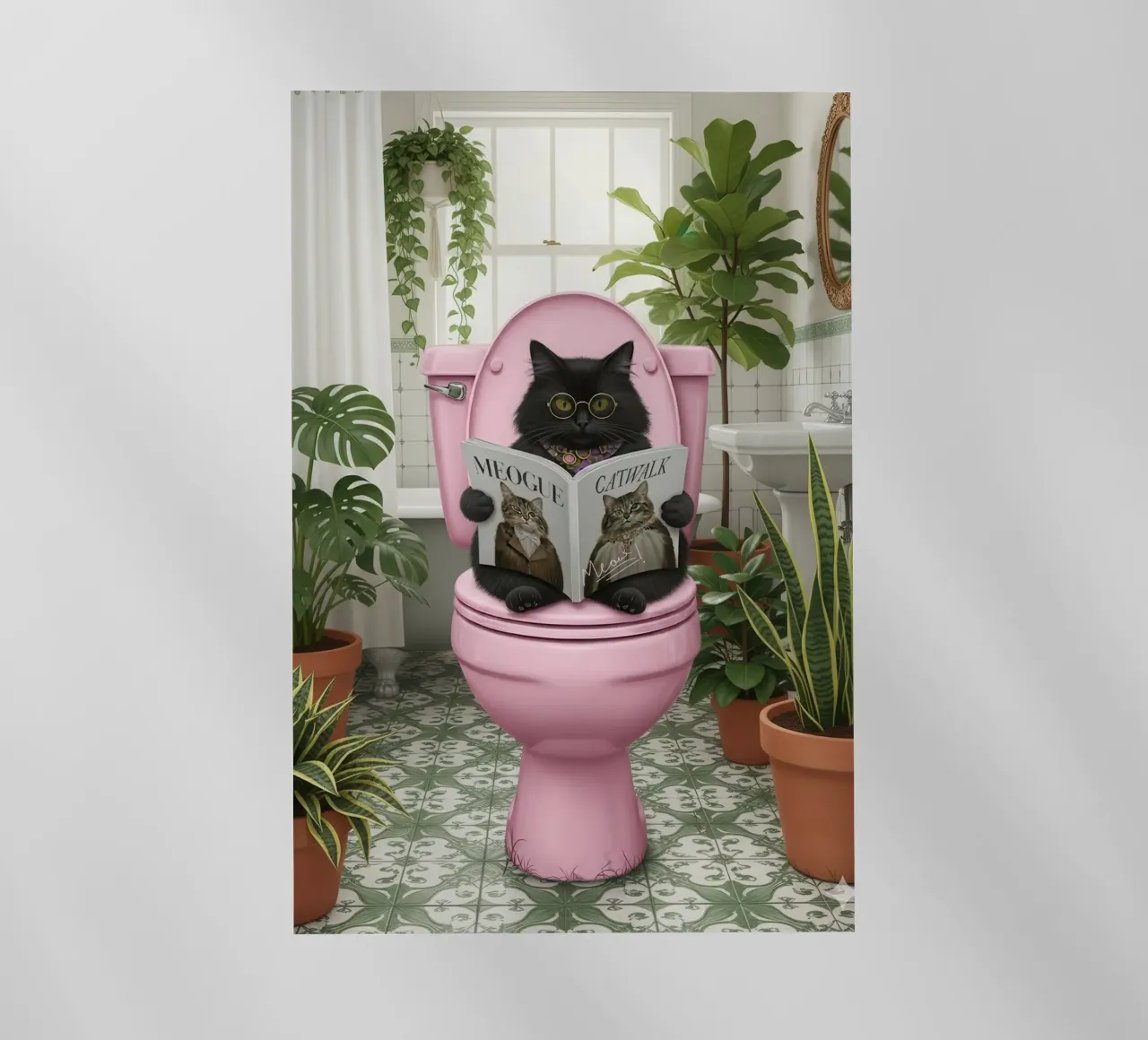 Cat Reading Magazine on Toilet pellicola backlit da Attaboy Dsgn