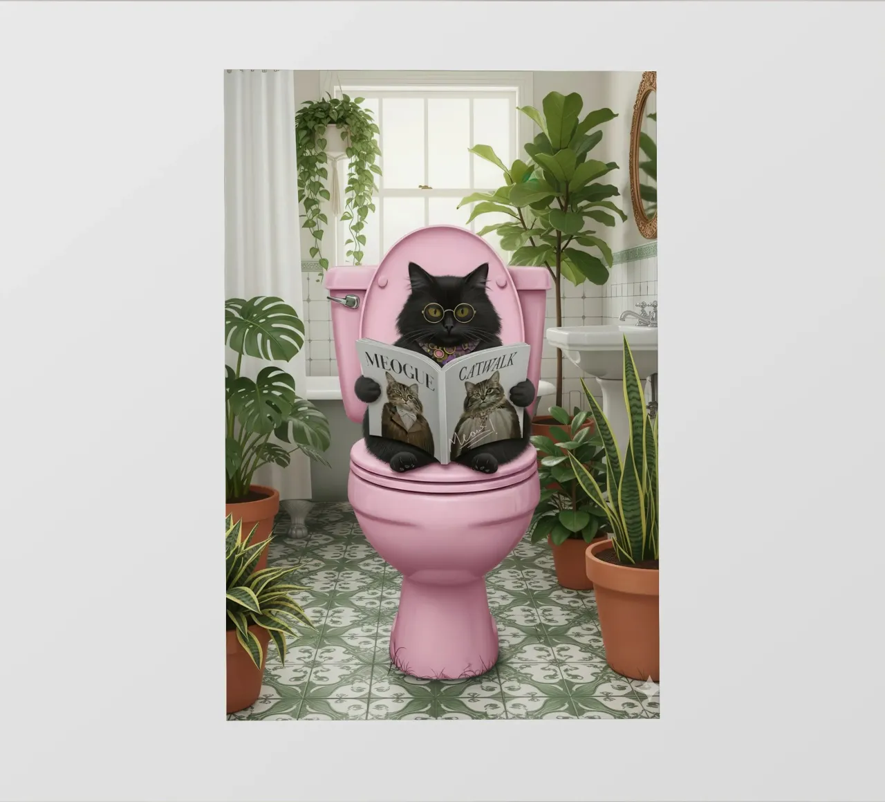 Cat Reading Magazine on Toilet pellicola backlit da Attaboy Dsgn