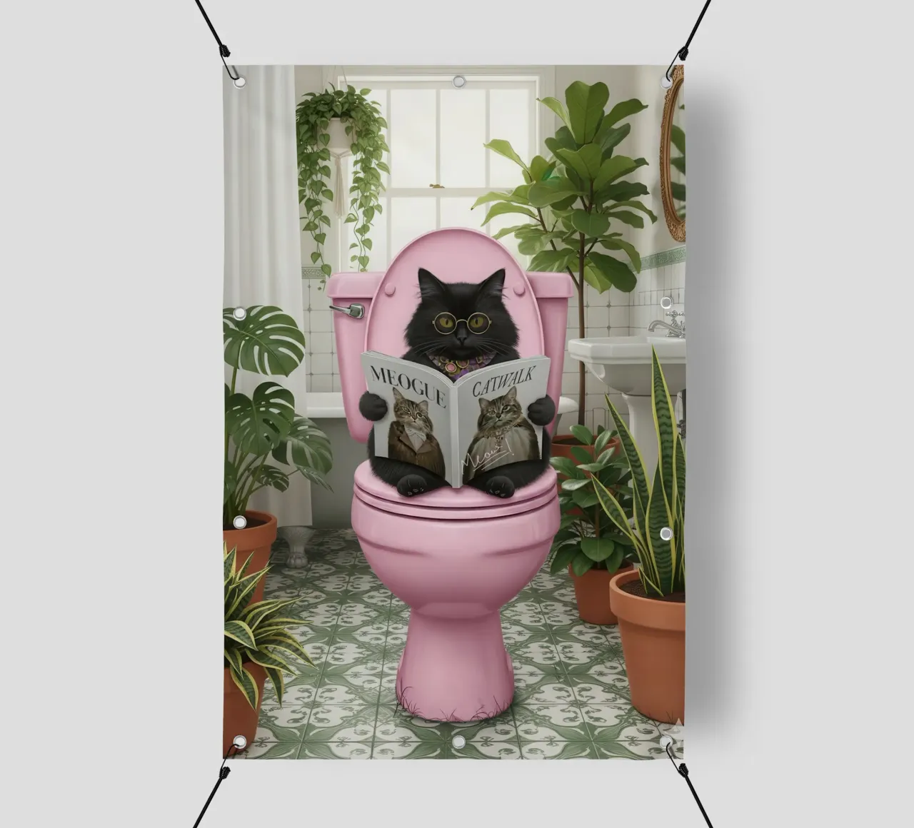 Cat Reading Magazine on Toilet telo in pvc da Attaboy Dsgn