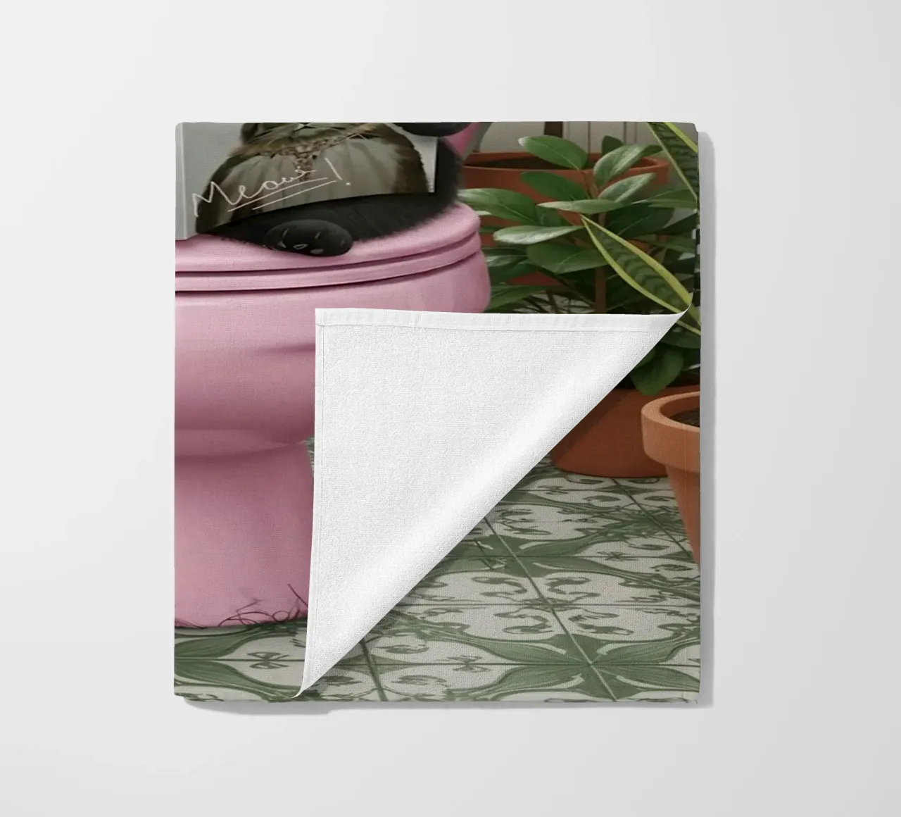 Cat Reading Magazine on Toilet beach towel by Attaboy Dsgn