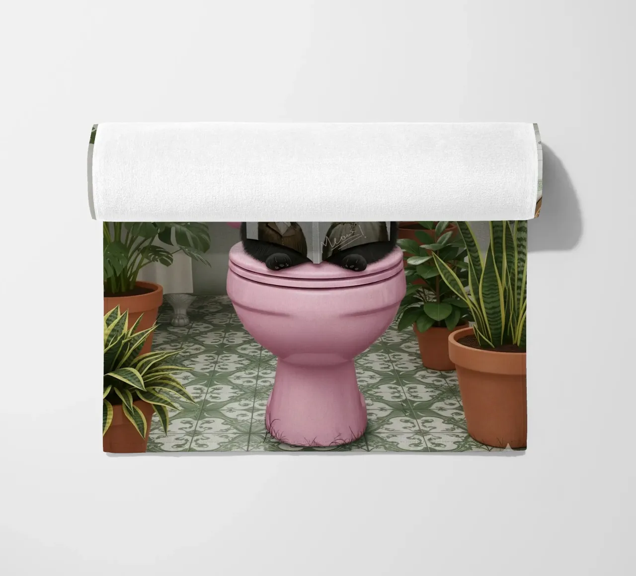 Cat Reading Magazine on Toilet telo mare da Attaboy Dsgn