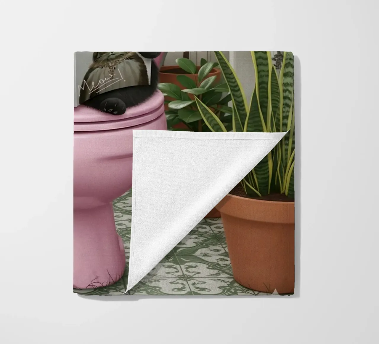 Cat Reading Magazine on Toilet beach towel by Attaboy Dsgn