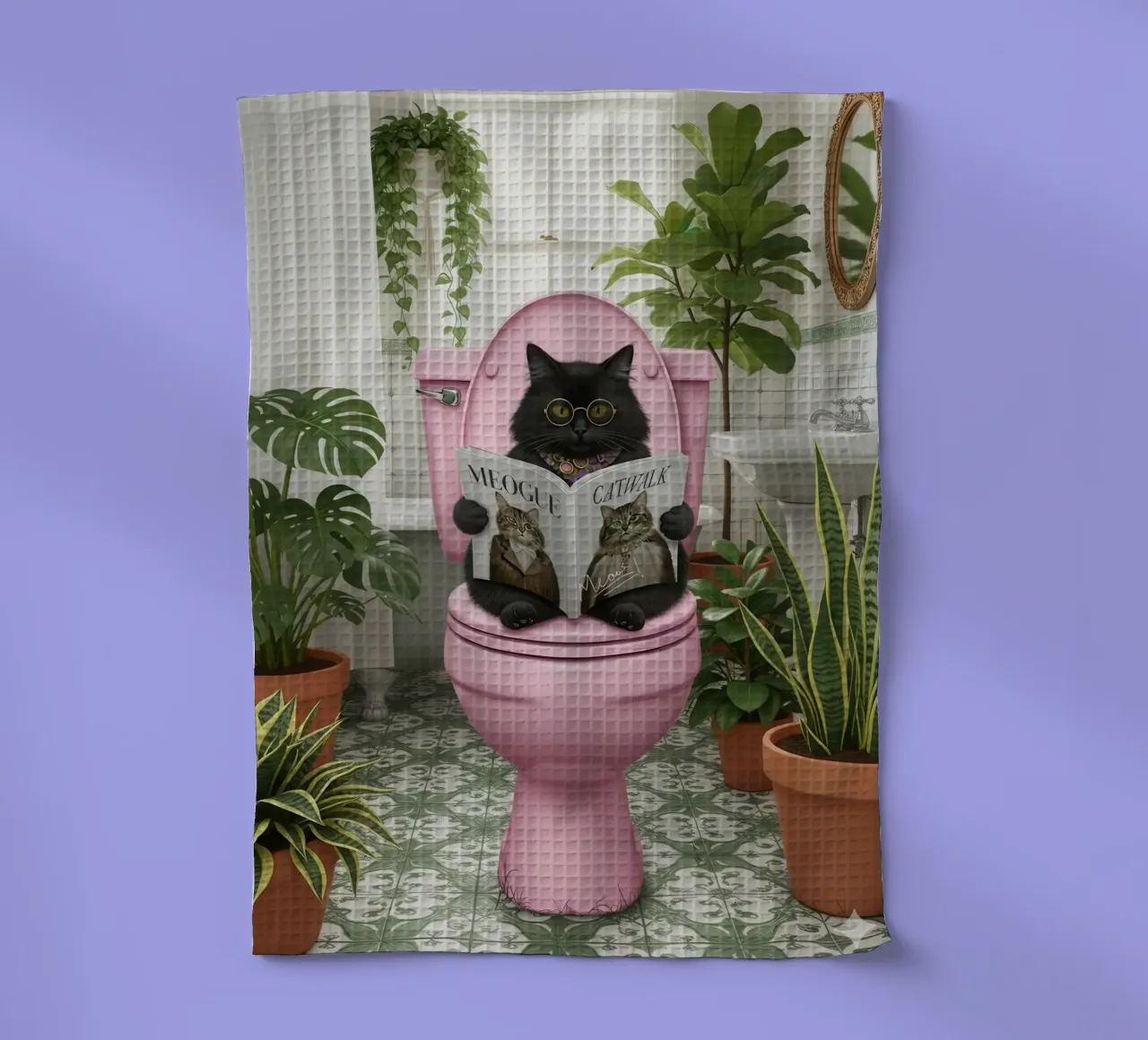 Cat Reading Magazine on Toilet canovaccio da cucina da Attaboy Dsgn