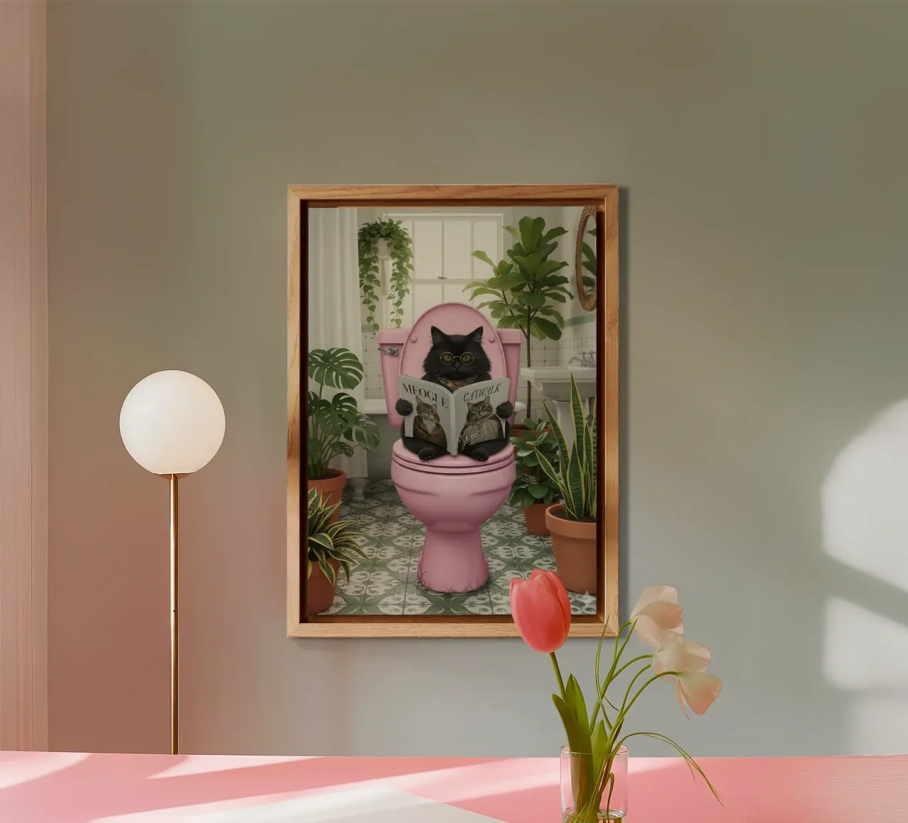 Cat Reading Magazine on Toilet alluminio dibond da Attaboy Dsgn