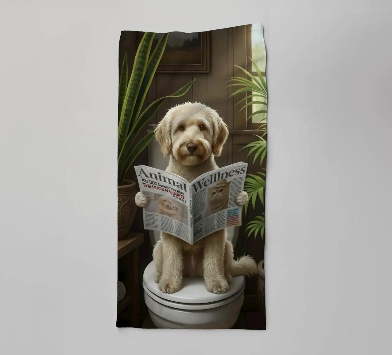 Dog Reading Magazine on Toilet asciugamano da bagno da Attaboy Dsgn