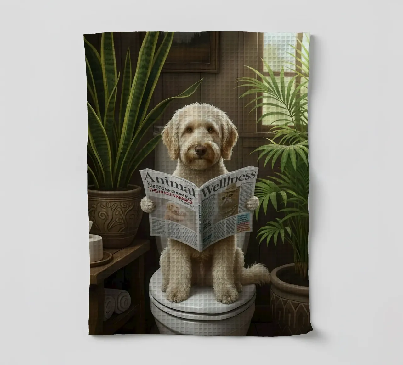 Dog Reading Magazine on Toilet canovaccio da cucina da Attaboy Dsgn