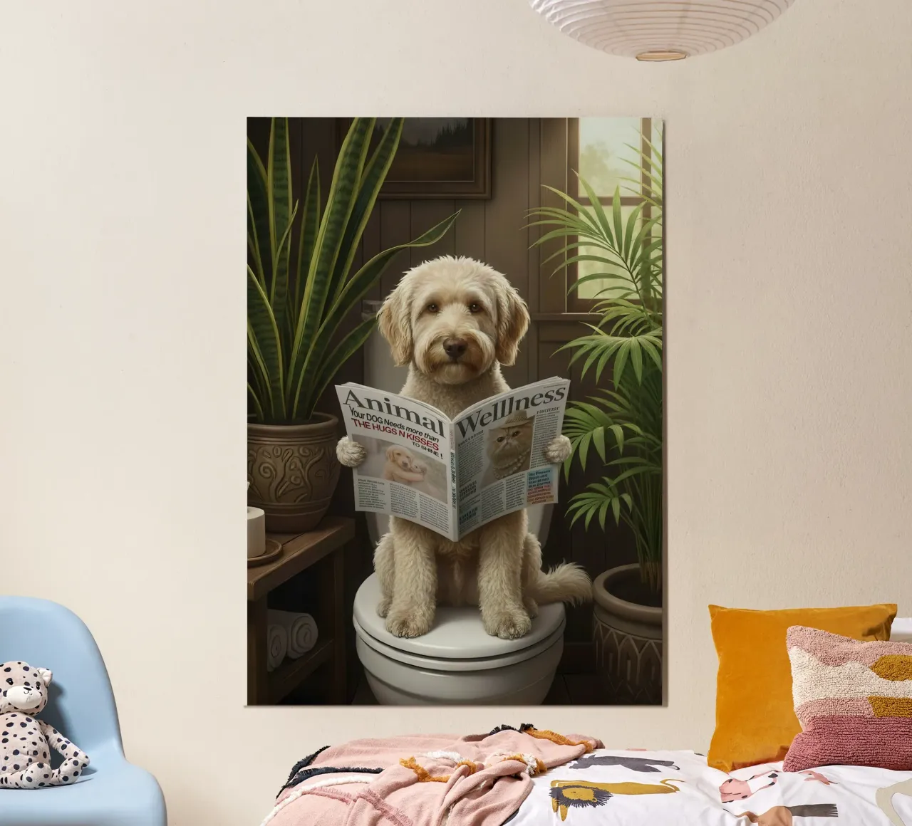 Dog Reading Magazine on Toilet alluminio dibond da Attaboy Dsgn