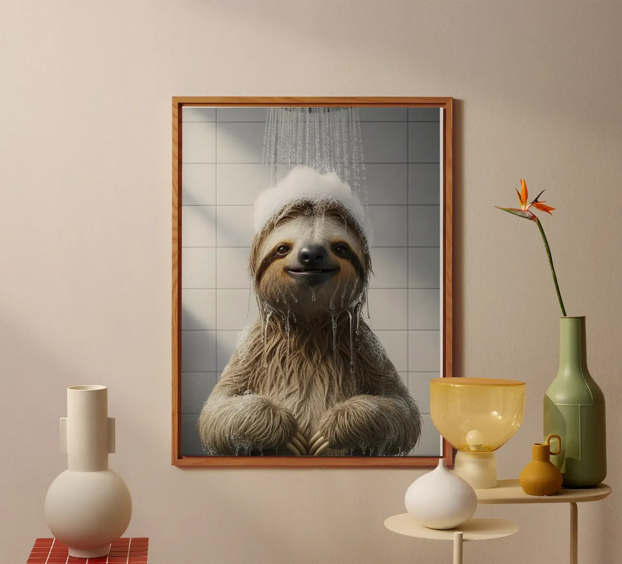 Sloth Taking Shower alluminio dibond da Attaboy Dsgn