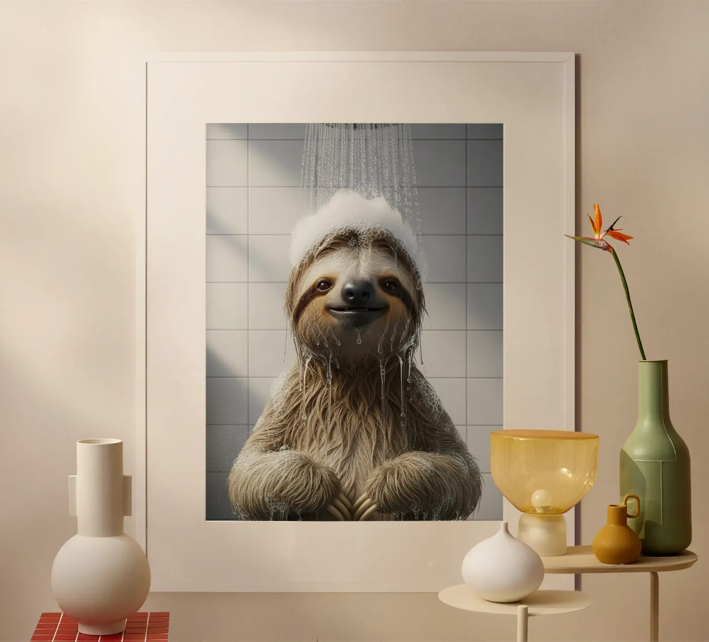 Sloth Taking Shower poster van Attaboy Dsgn