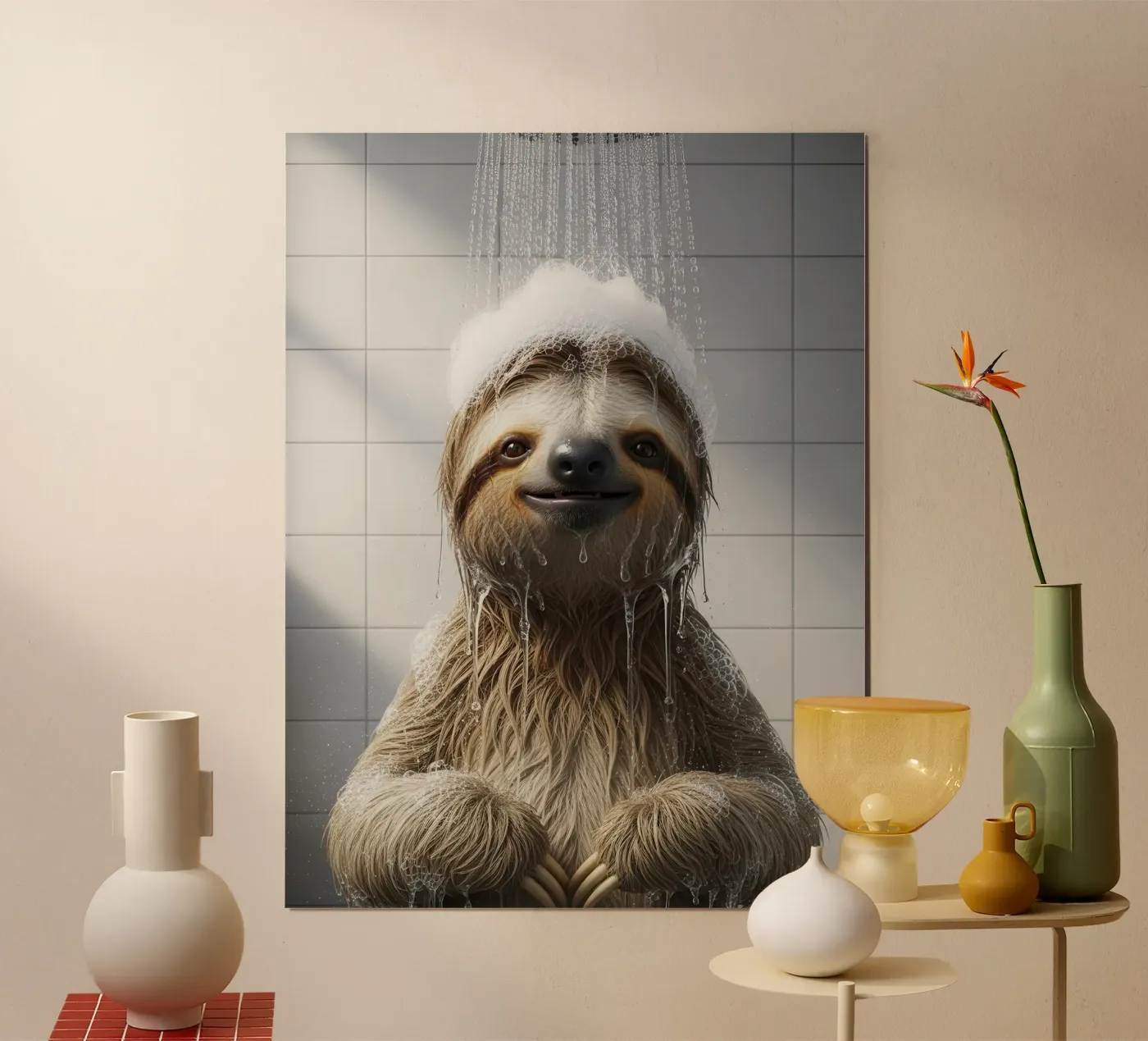 Sloth Taking Shower poster van Attaboy Dsgn