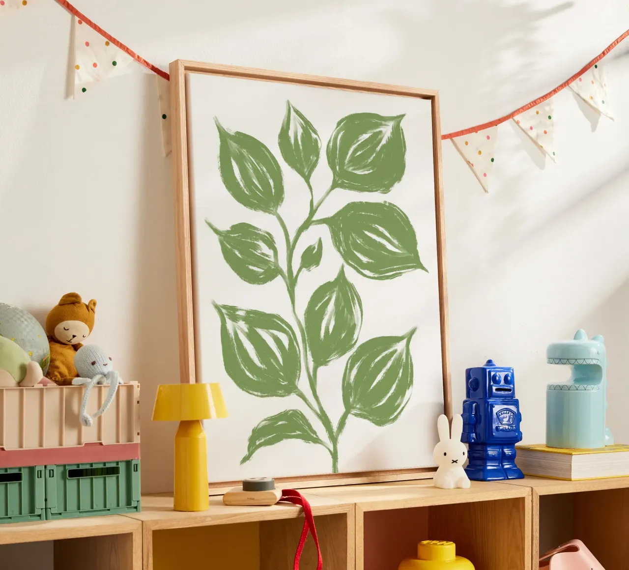 Grote groene bladeren canvas met Baklijst van Martina